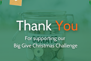 Image of a Thank You and a donations tin full of coins behind it with the ASSIST logo and Big Give logo.